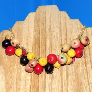 Vintage Fruit Salad Necklace Lucite Chain Links Papier Mache Charms Lightweight